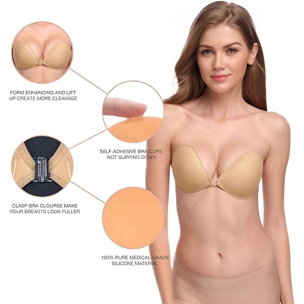 Invisible Adhesive Bra – Strapless & Backless for Deep V-Necks
