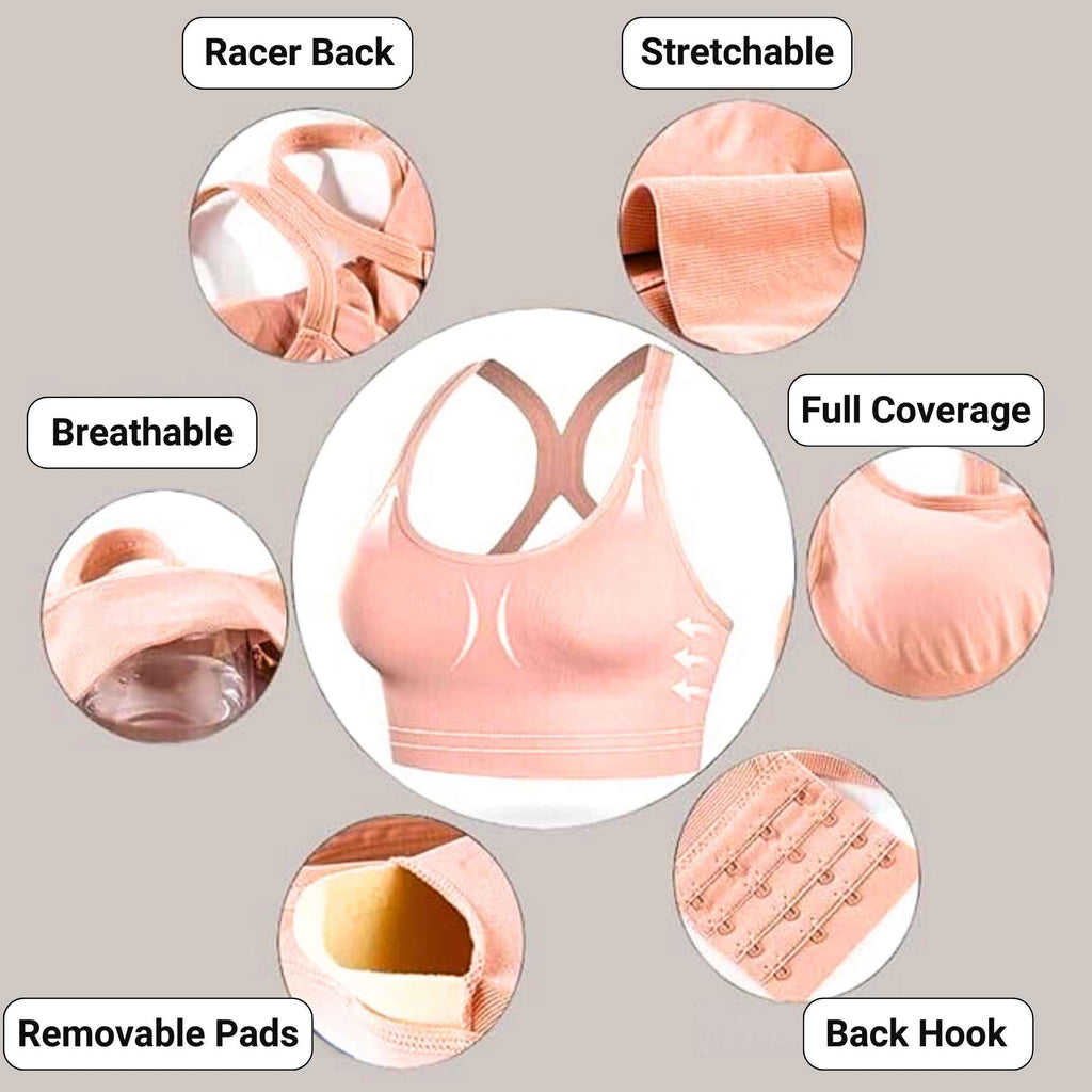 Women's High-Impact Sports Bra – Wire-Free, Padded & Racerback for Gym/Yoga