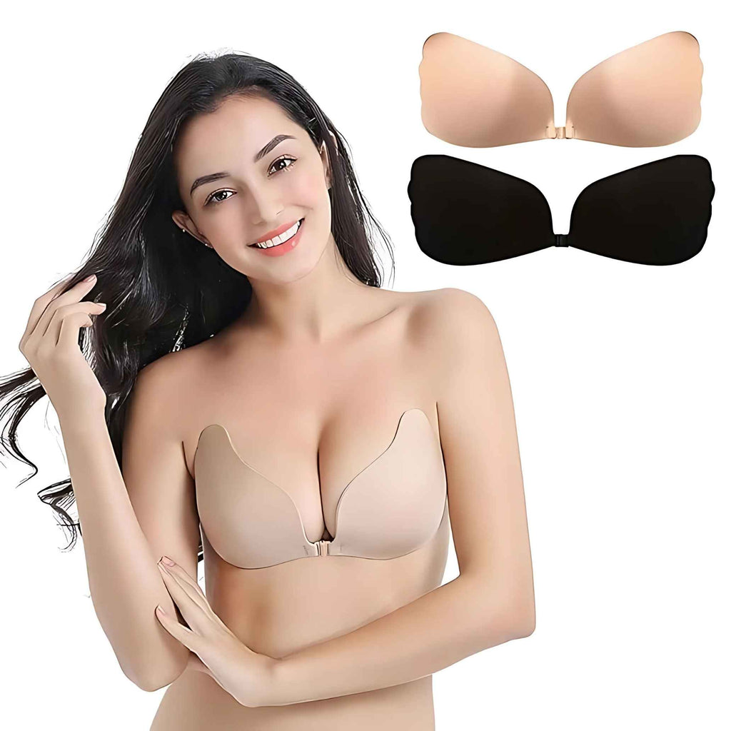 Women’s Silicone Adhesive Bra – Strapless, Backless, Push-Up with Zip Hollow Design (8820k)